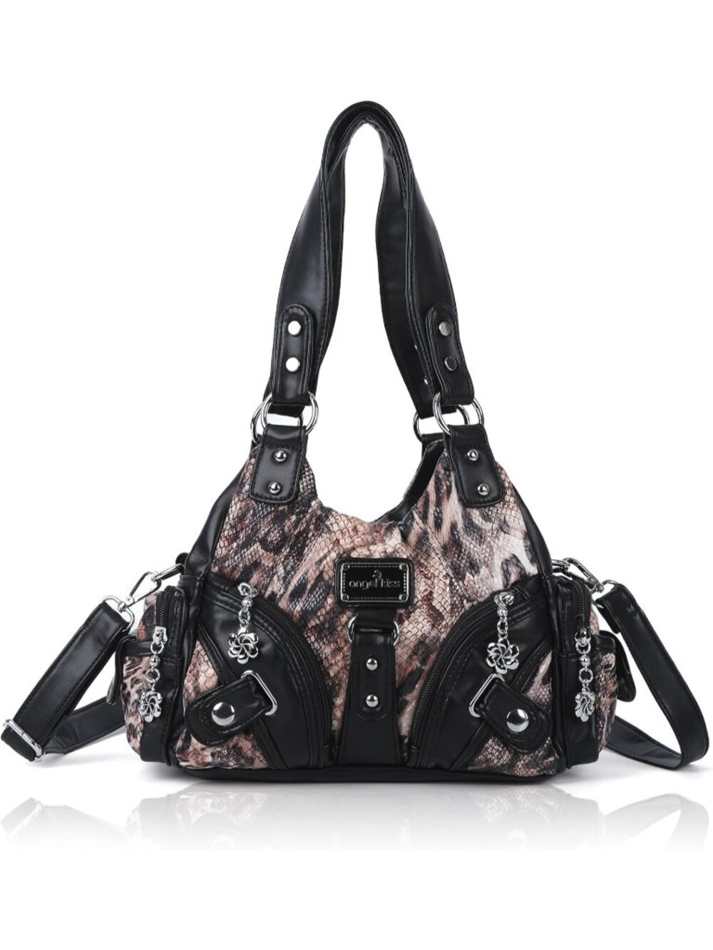 Women's Leopad Black Pu Leather Zipper Multi-Pocket Small Hobo Shoulder Bag